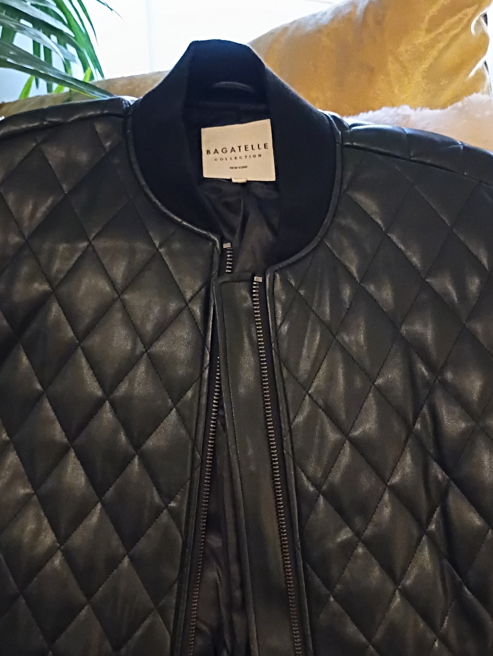 bagatelle Black Quilted Faux-Leather Bomber